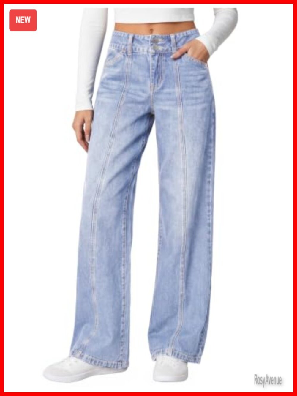 Wide Leg Jeans Mid Rise Baggy Straight Stretch Denim Pants